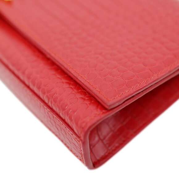 Yves Saint Laurent Kate Tassel Crocodile Embossed Leather Wallet Red - Picture 7 of 12